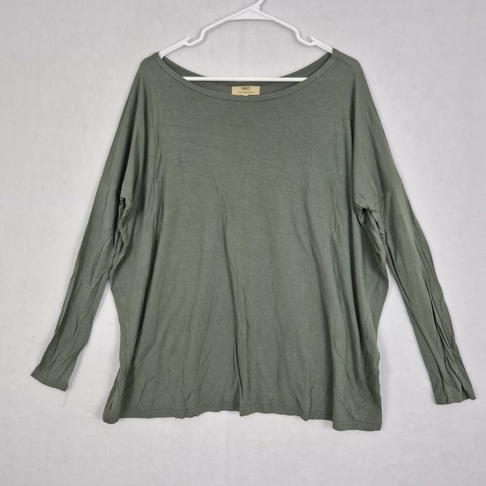 PIKO Olive Green Bamboo Dolman Long Sleeve Large Lagenlook Top Stretchy Comfort